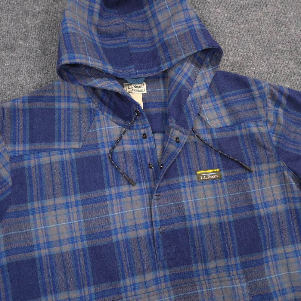 LL Bean Katahdin Performance Flannel Anorak Mens XXL Blue Wool Blend Shacket - Picture 2 of 9